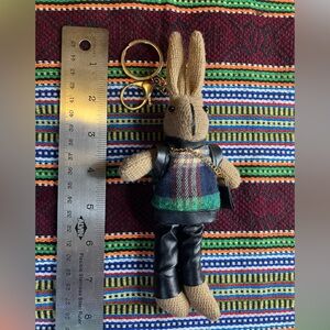 Bunny Keychain with Plaid Sweater and Faux Leather Accents